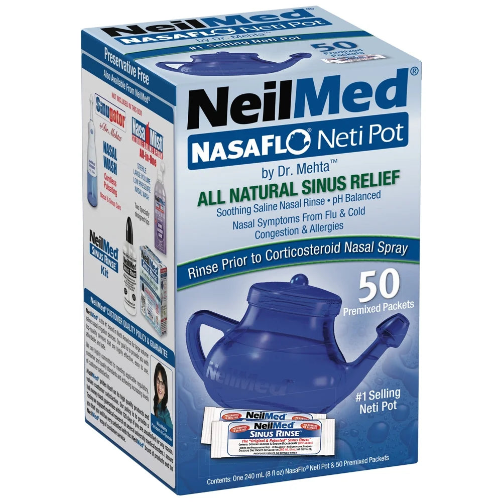 Nasaflo Clear Neti-Pot Nasal Wash System with 50 Premixed Packets