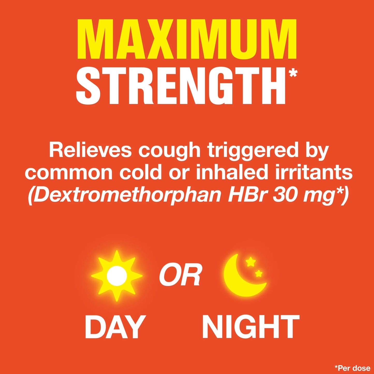 Maximum Strength  Cough Suppressant, Fast Release Caplets, Lasts up to 8 Hour Day or Night, 20 Count.