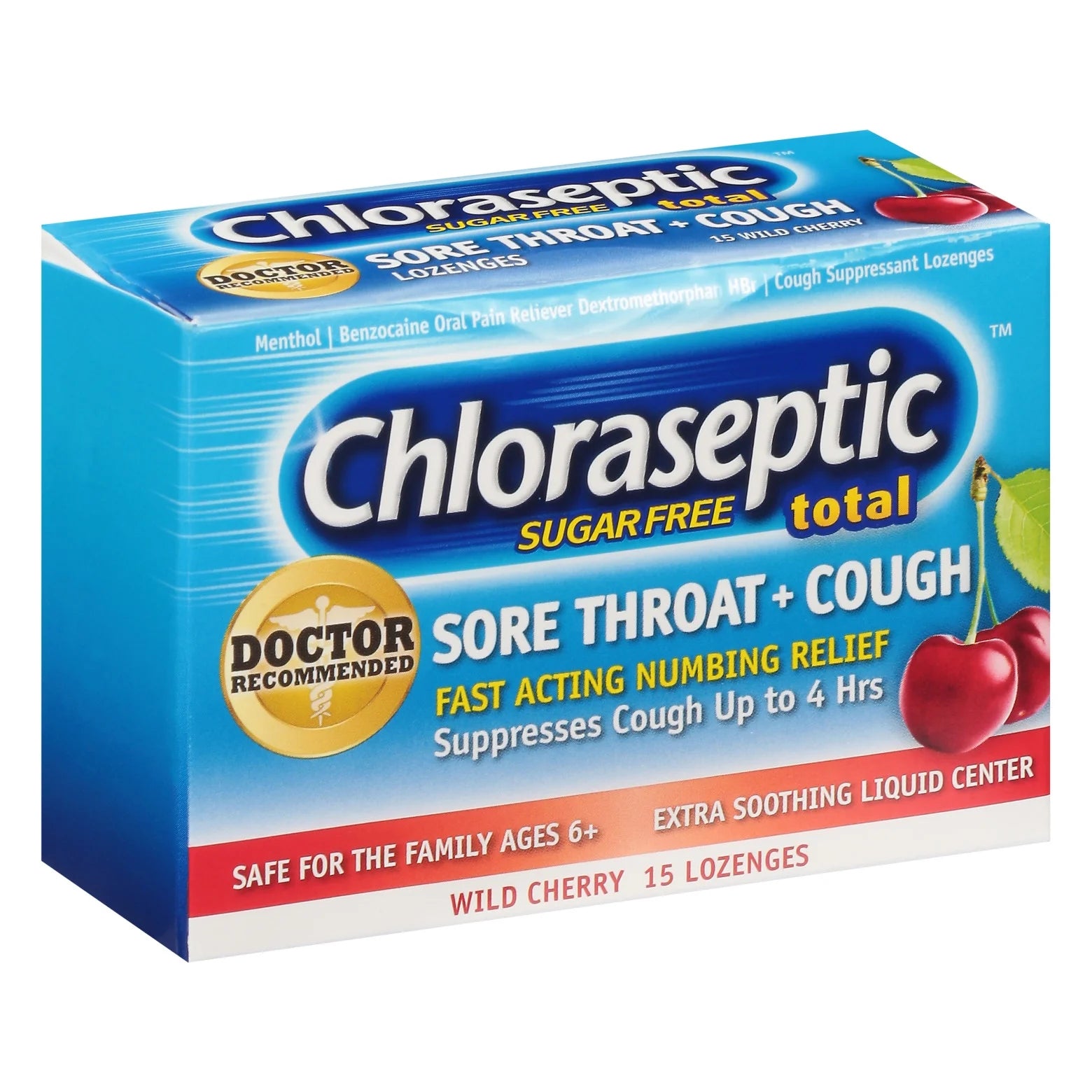 Total Sore Throat + Cough Lozenges, Sugar-Free Wild Cherry Flavor, 15 CT