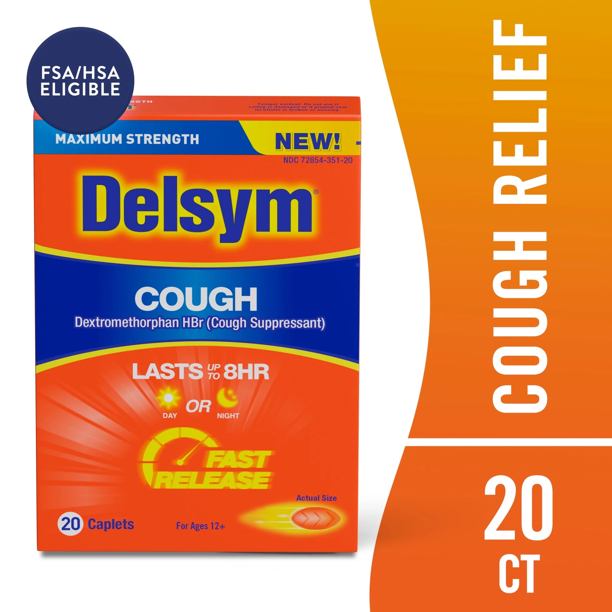 Maximum Strength  Cough Suppressant, Fast Release Caplets, Lasts up to 8 Hour Day or Night, 20 Count.