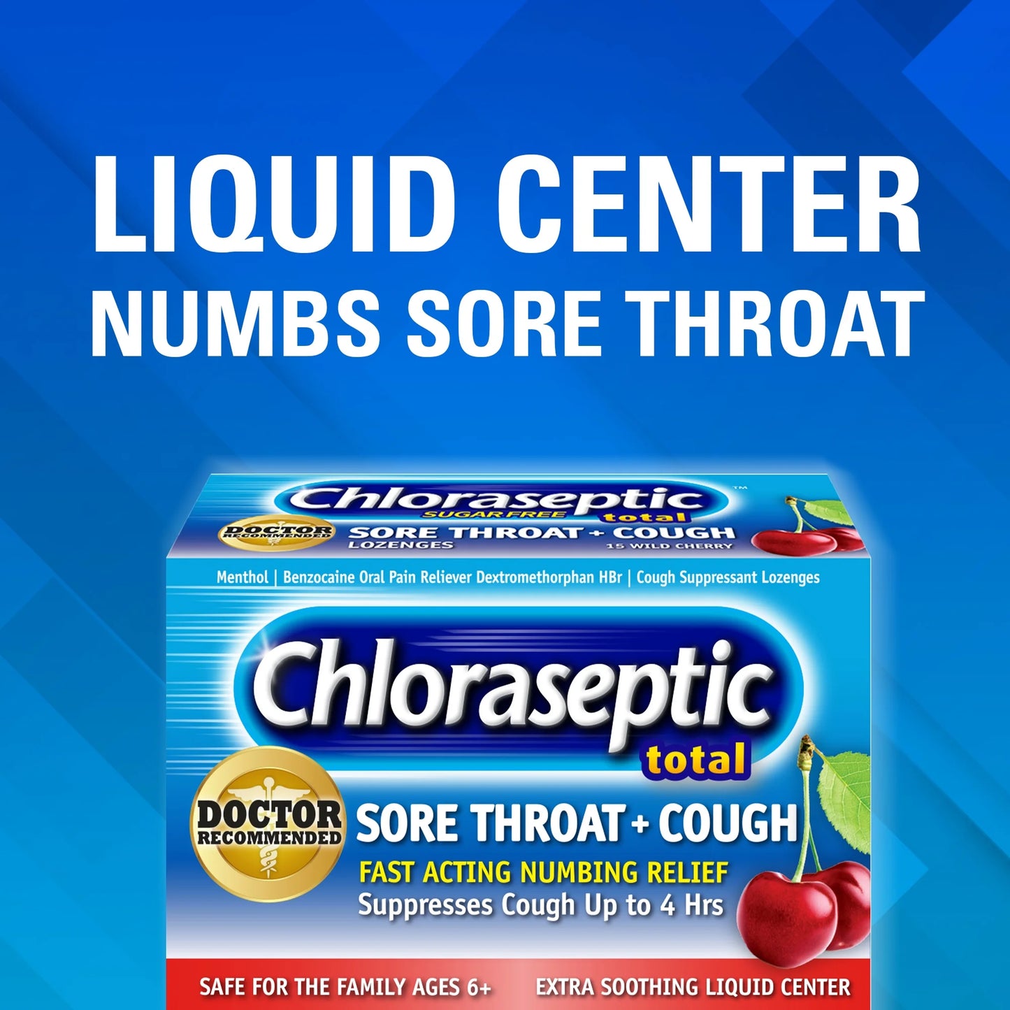 Total Sore Throat + Cough Lozenges, Sugar-Free Wild Cherry Flavor, 15 CT