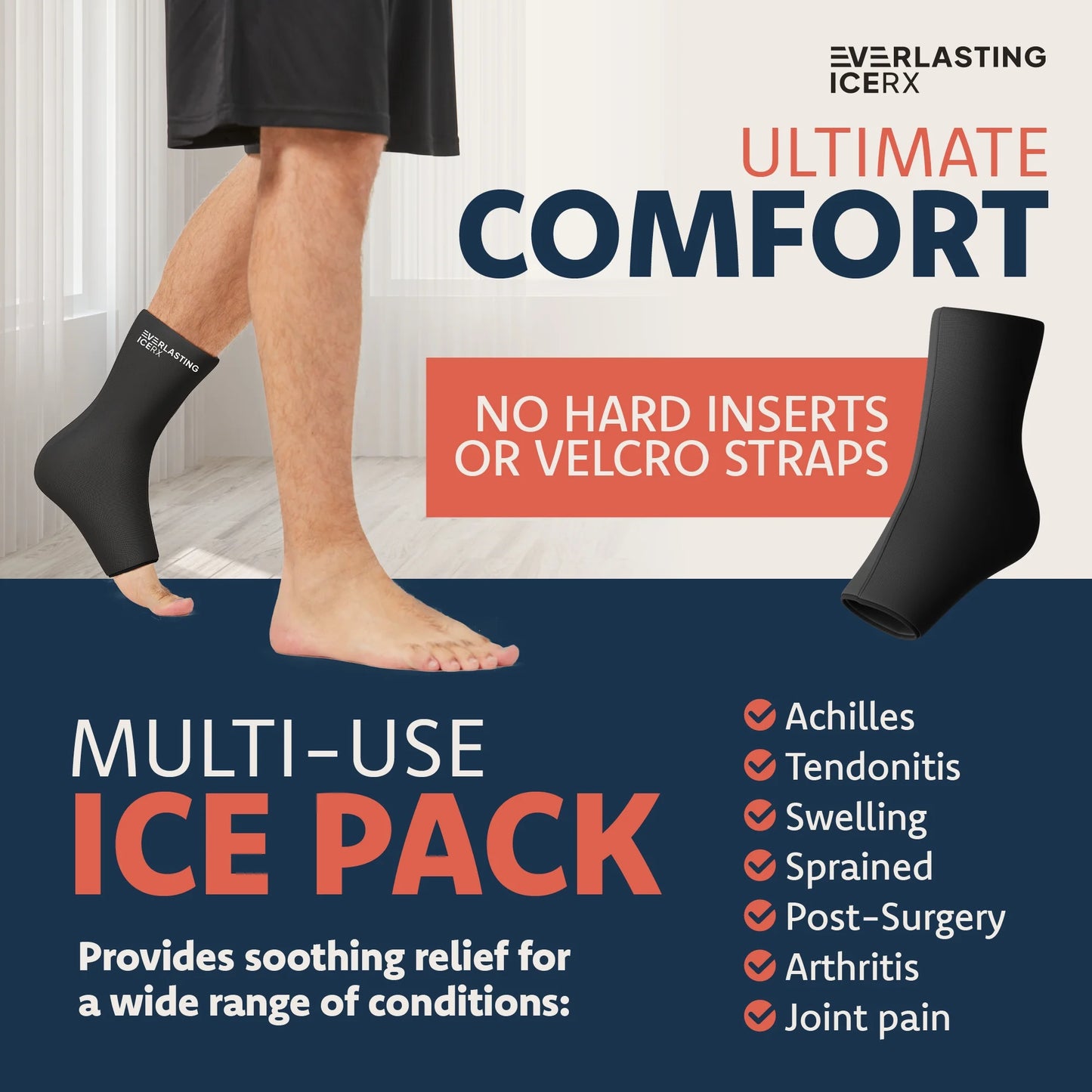 Ankle Ice Pack Wrap for Injuries Reusable, Foot Ice Pack Wrap - Cold Compression Therapy for Pain Relief, Plantar Fasciitis, Sprained Ankles, Achilles Tendonitis Relief