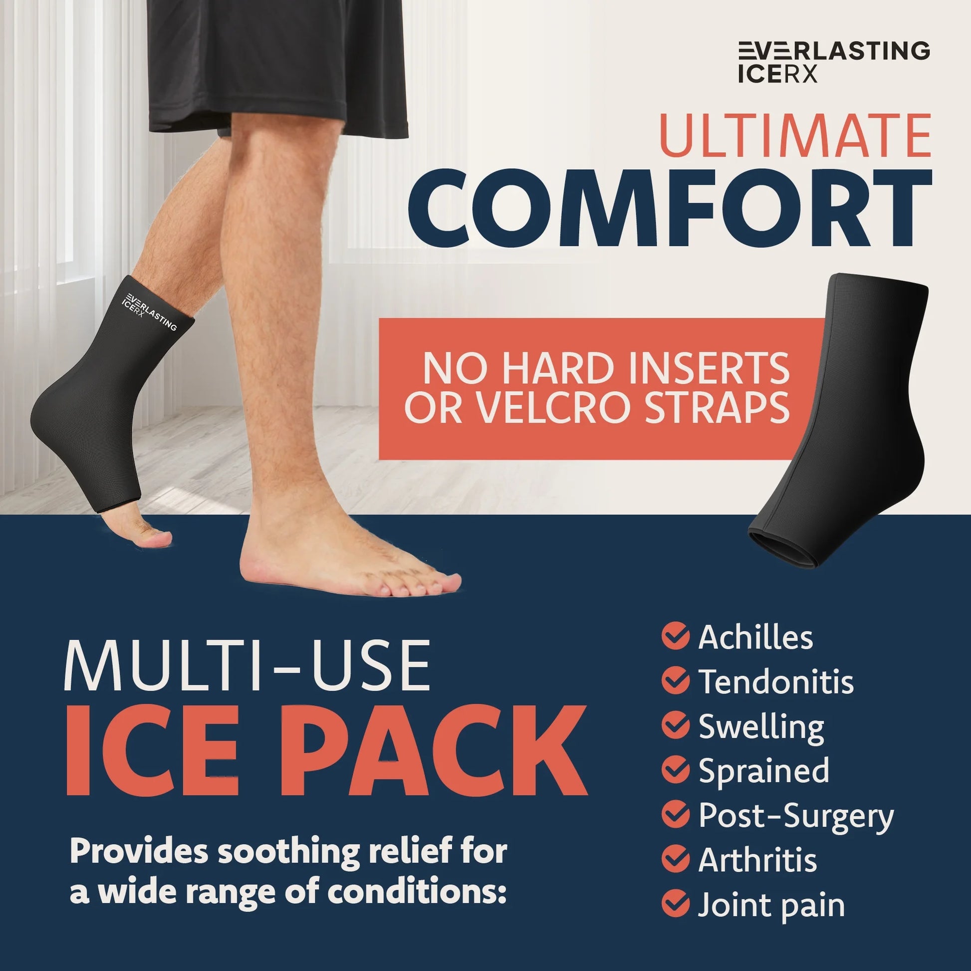 Ankle Ice Pack Wrap for Injuries Reusable, Foot Ice Pack Wrap - Cold Compression Therapy for Pain Relief, Plantar Fasciitis, Sprained Ankles, Achilles Tendonitis Relief