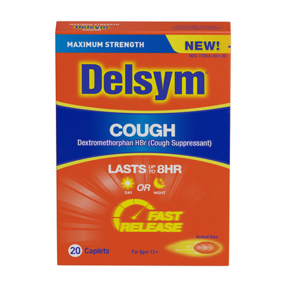 Maximum Strength  Cough Suppressant, Fast Release Caplets, Lasts up to 8 Hour Day or Night, 20 Count.