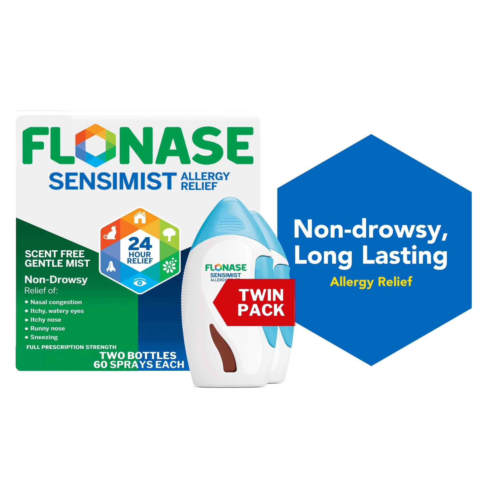 Sensimist Allergy Relief Nasal Spray for Adults and Kids - 120 Sprays Total (2 Bottles of 60 Sprays Each)