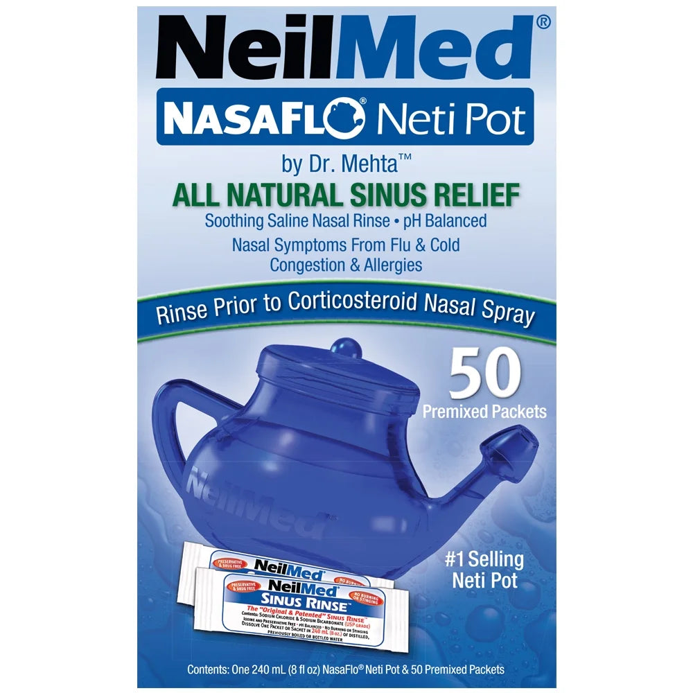 Nasaflo Clear Neti-Pot Nasal Wash System with 50 Premixed Packets