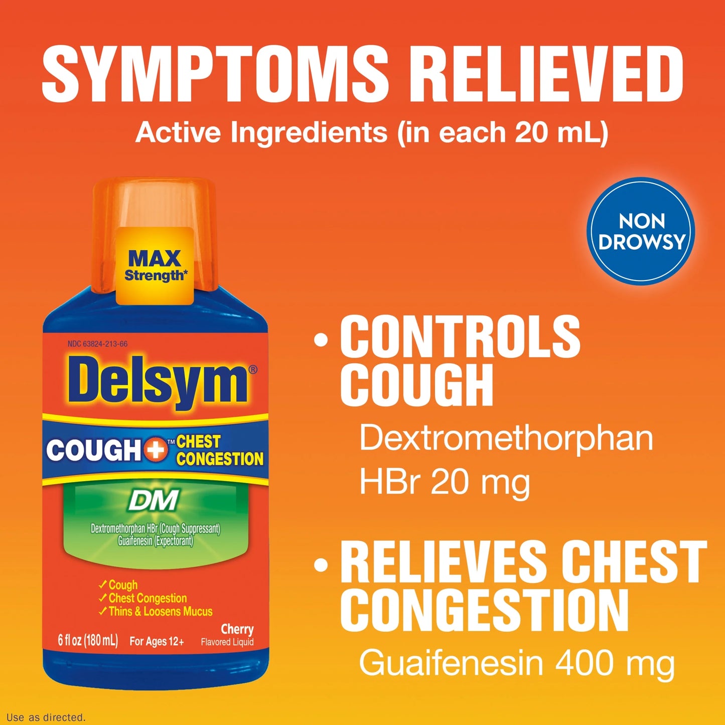 Max Strength DM Cough + Chest Congestion Medicine, Cherry Flavor, Liquid, 6 Fl Oz